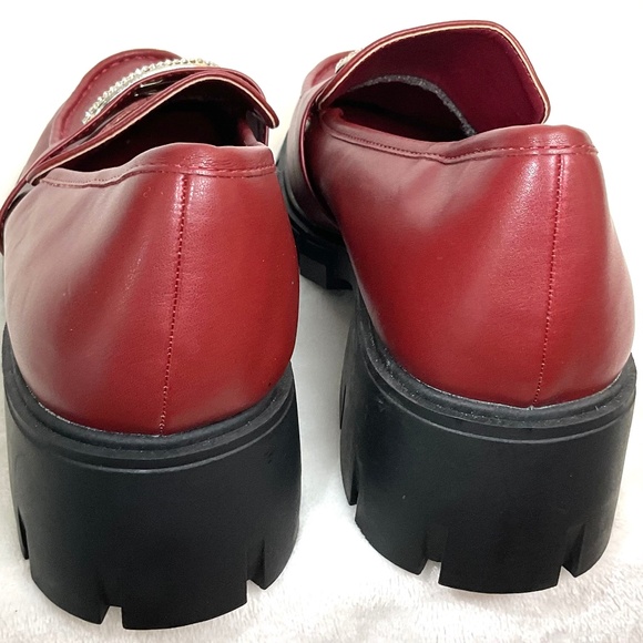ZBY Chunky Rhinestone Platform Burgundy Loafer Y2K Slip On Lug Sole Dressy Shoes - Picture 7 of 10